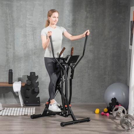 easycomfort cyclette ellittica con 4 livelli di resistenza monitor lcd e 2 ruote in acciaio e abs 90x62x150 cm nero