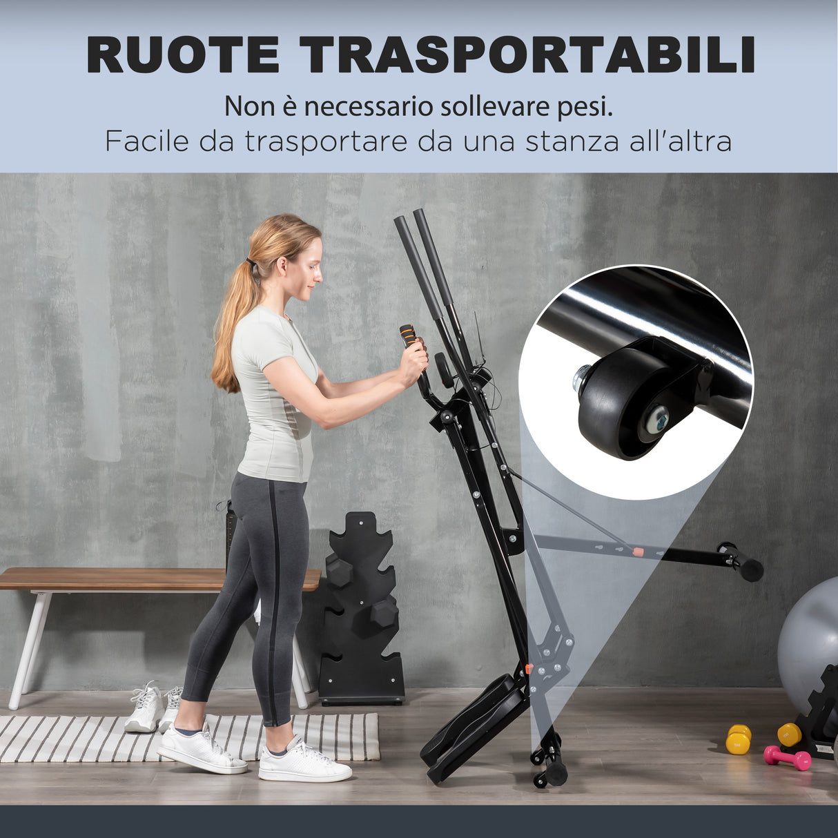 easycomfort cyclette ellittica con 4 livelli di resistenza monitor lcd e 2 ruote in acciaio e abs 90x62x150 cm nero