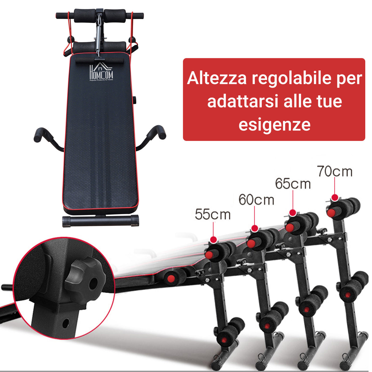 easycomfort easycomfort panca per addominali inclinata multifunzione e regolabile 56.5 x 135 cm
