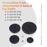 easycomfort easycomfort set bilanciere e dischi 70kg 8 dischi pesi rivestiti in pvc e barra in ferro 170x40 5x40 5cm nero