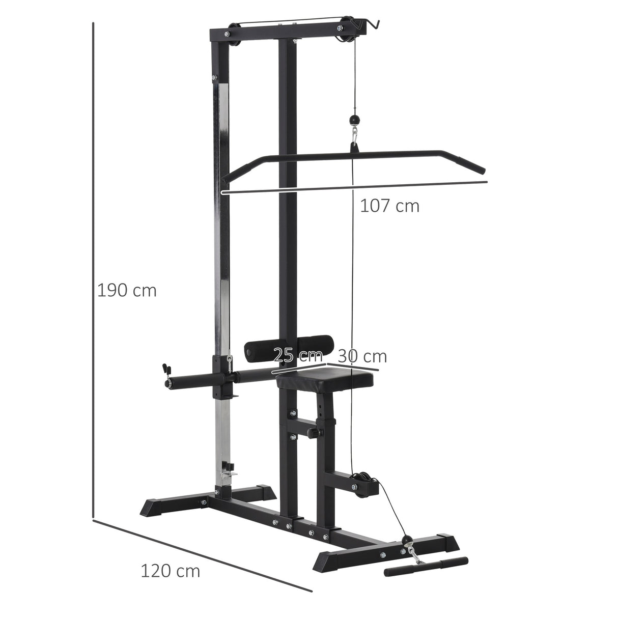 easycomfort easycomfort stazione fitness pull down da casa con panca e cavo regolabile in acciaio 107x120x190cm nero