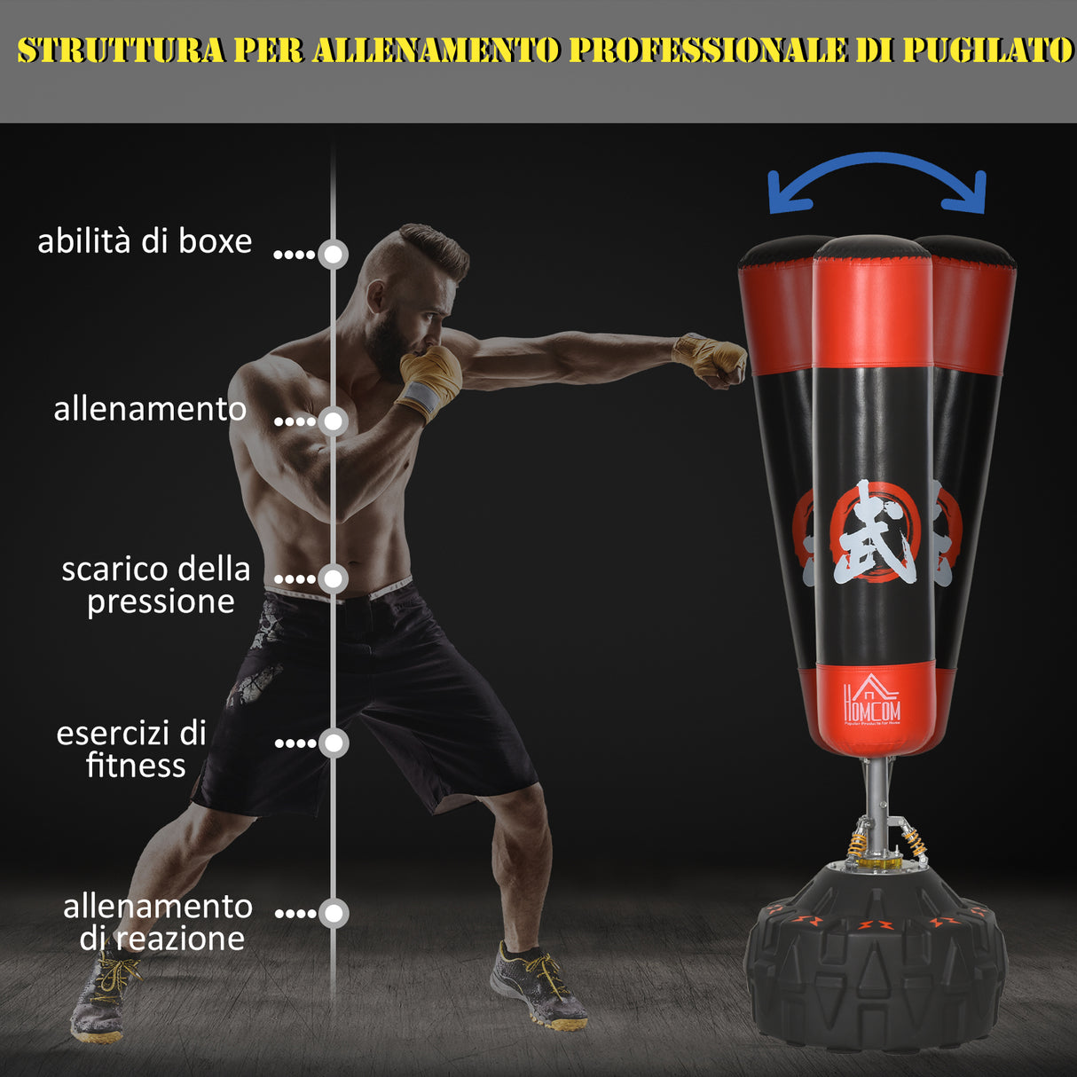 easycomfort easycomfort sacco boxe da terra con supporto per allenamento professionale a casa o in palestra nero e rosso 60 x 180 cm