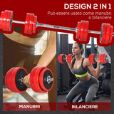 easycomfort set 2 in 1 bilanciere e manubri pesi da 30kg dischi con rivestimento in plastica antigraffio rosso