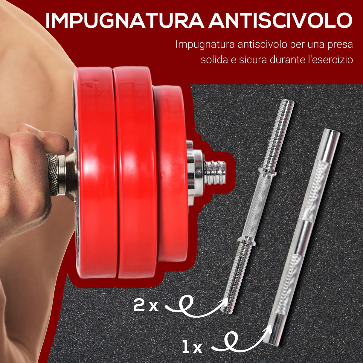 easycomfort set 2 in 1 bilanciere e manubri pesi da 30kg dischi con rivestimento in plastica antigraffio rosso