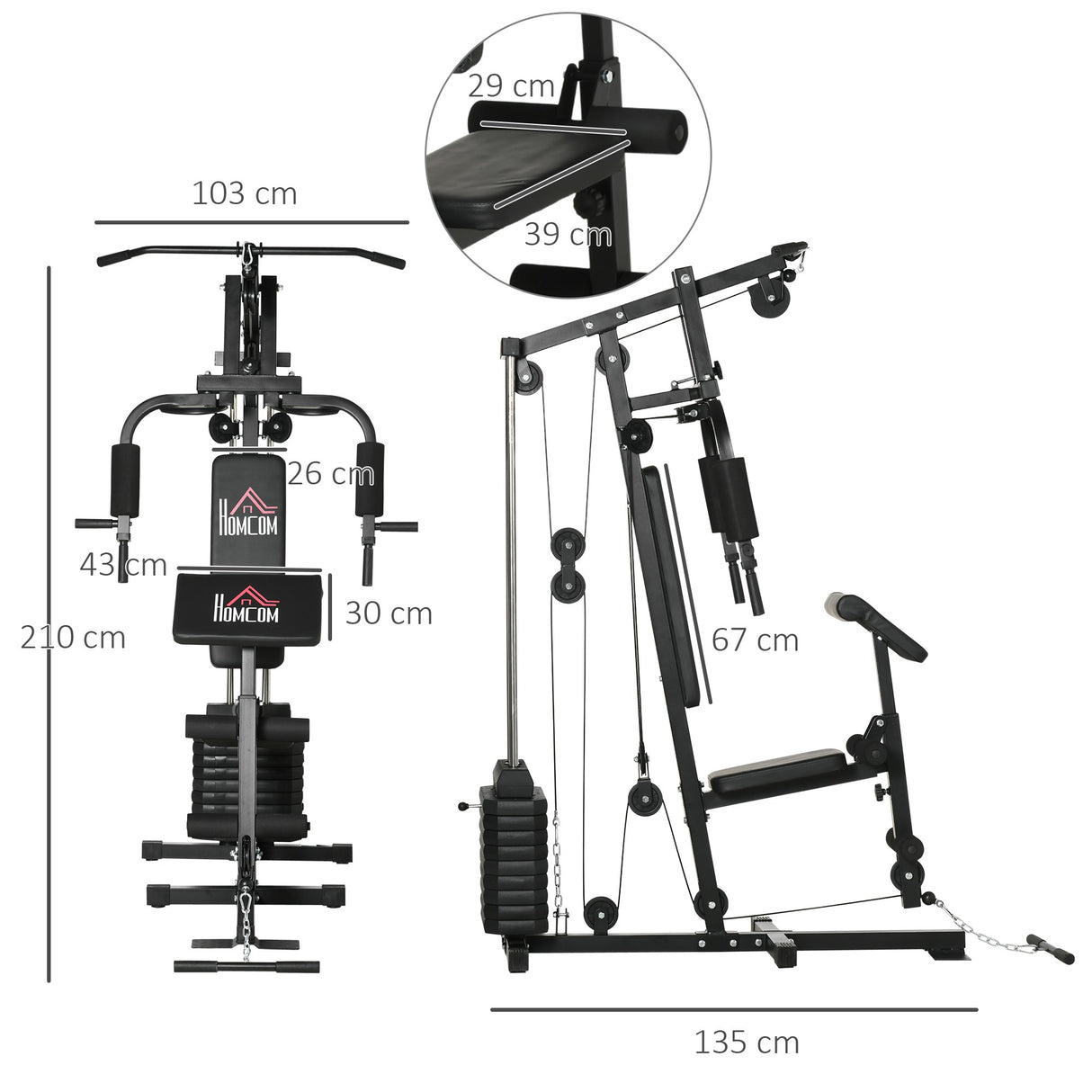 easycomfort easycomfort stazione fitness multifunzione power tower con pesi fino 45kg e panca imbottita 135x103x210cm