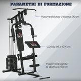 easycomfort easycomfort stazione fitness multifunzione power tower con pesi fino 45kg e panca imbottita 135x103x210cm