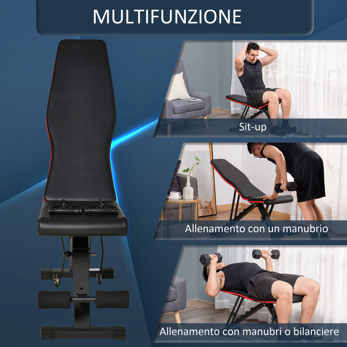 easycomfort easycomfort panca multifunzione per addominali e pesi inclinazione regolabile ed elastici 130x48x48 109cm nero