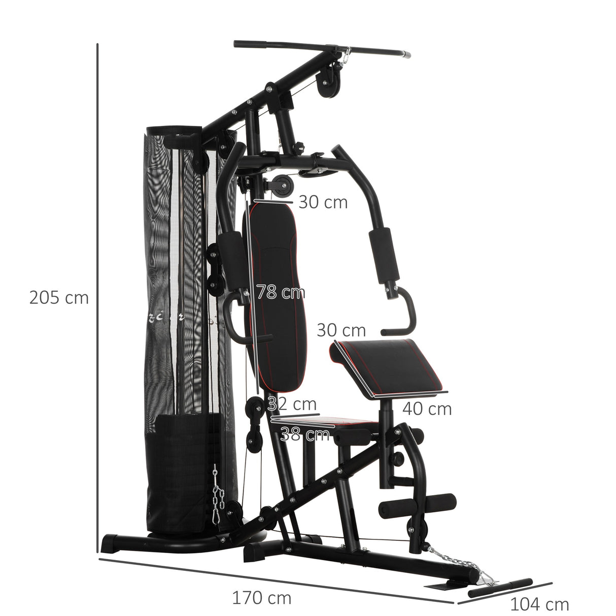easycomfort easycomfort stazione fitness con pesi da 45kg in acciaio per allenamento a casa 170x104x205cm nero