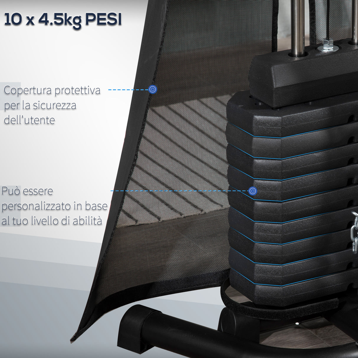 easycomfort easycomfort stazione fitness con pesi da 45kg in acciaio per allenamento a casa 170x104x205cm nero