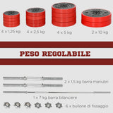 easycomfort set bilanciere e dischi 65kg totali per workout in casa in metallo sabbia di ferro e gomma rosso