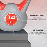 easycomfort kettlebell 14kg in pu e sabbia con base piatta e impugnatura per stacchi squat e sollevamenti 26x18x32 cm rosso