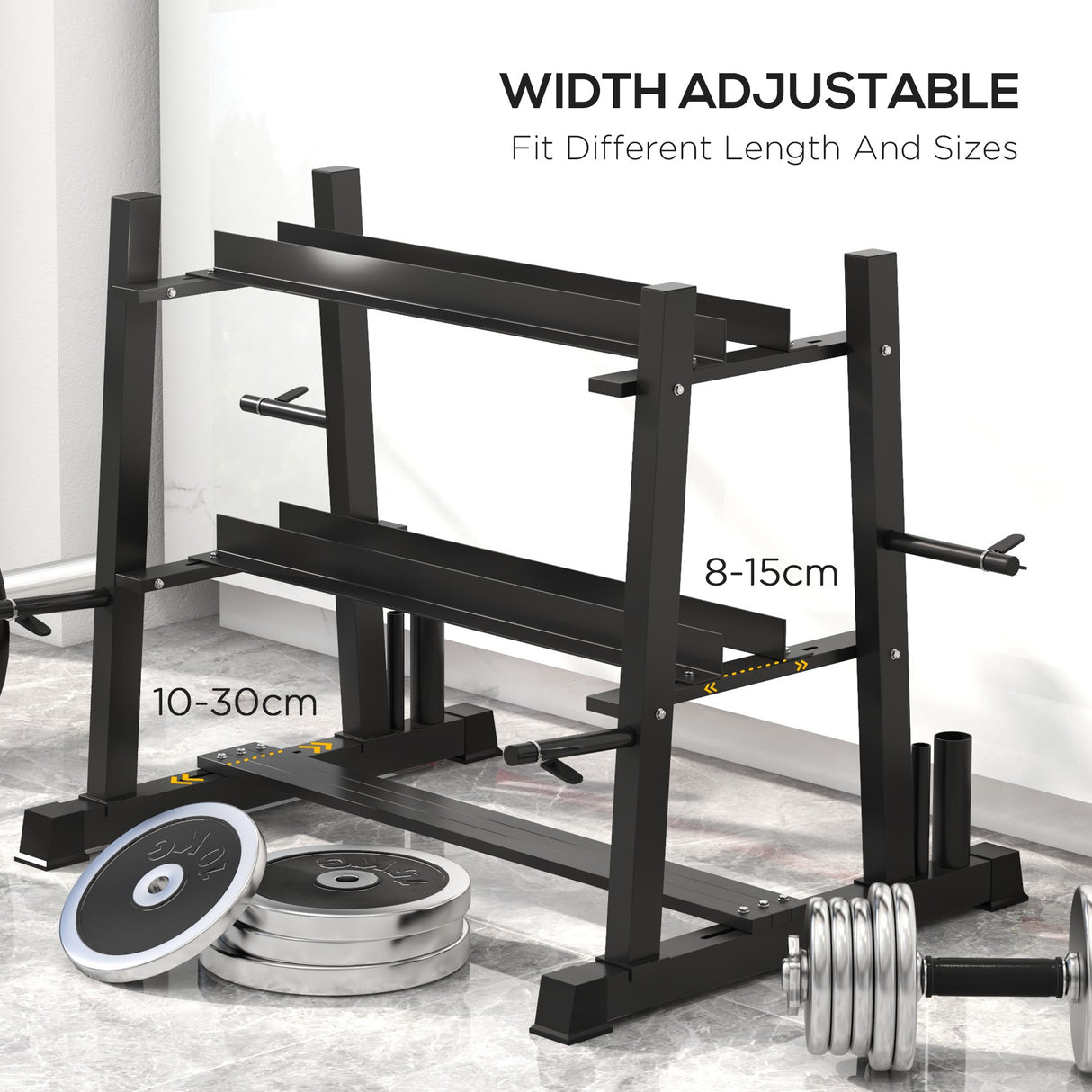 easycomfort rastrelliera per manubri in acciaio con 4 aste regolabili per pesi e kettlebell 131x75x80 cm nero