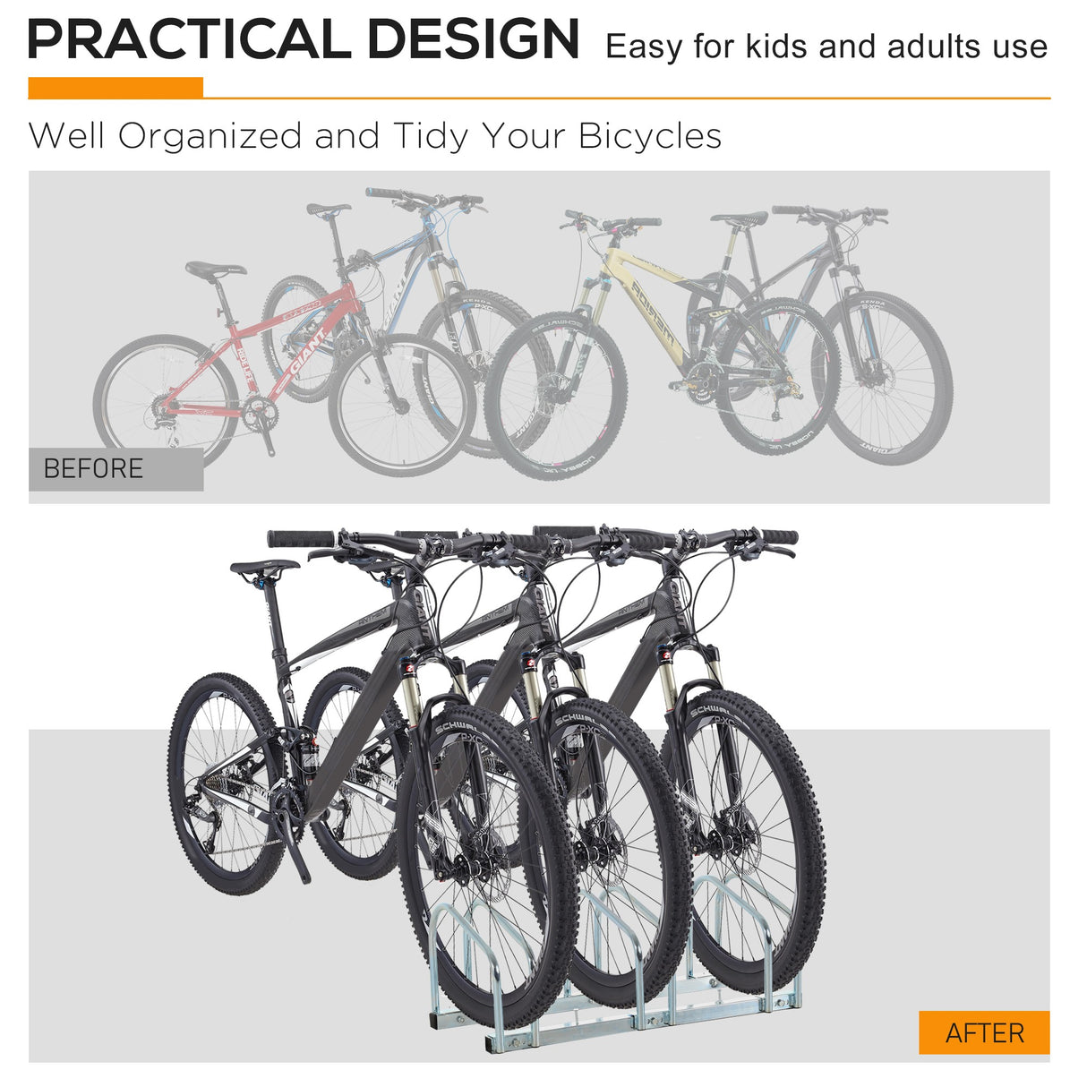 easycomfort easycomfort rastrelliera portabiciclette parcheggio per 3 biciclette tubi dacciaio 70 5 33 27cm argento