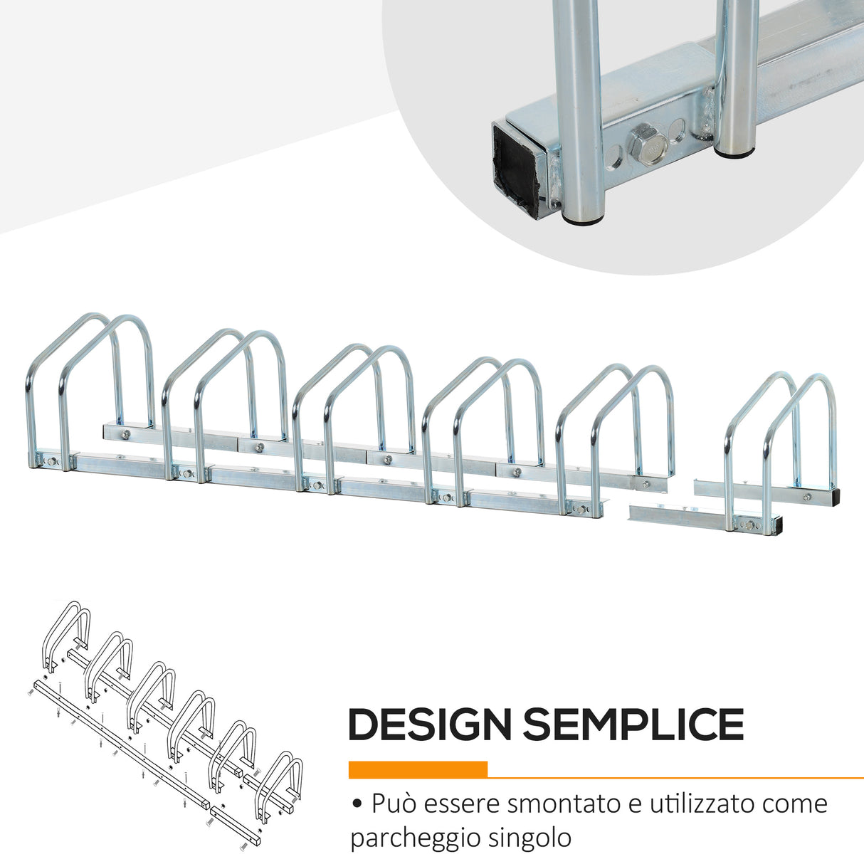 easycomfort rastrelliera portabiciclette parcheggio per 6 biciclette in acciaio 179x33x27 cm argento