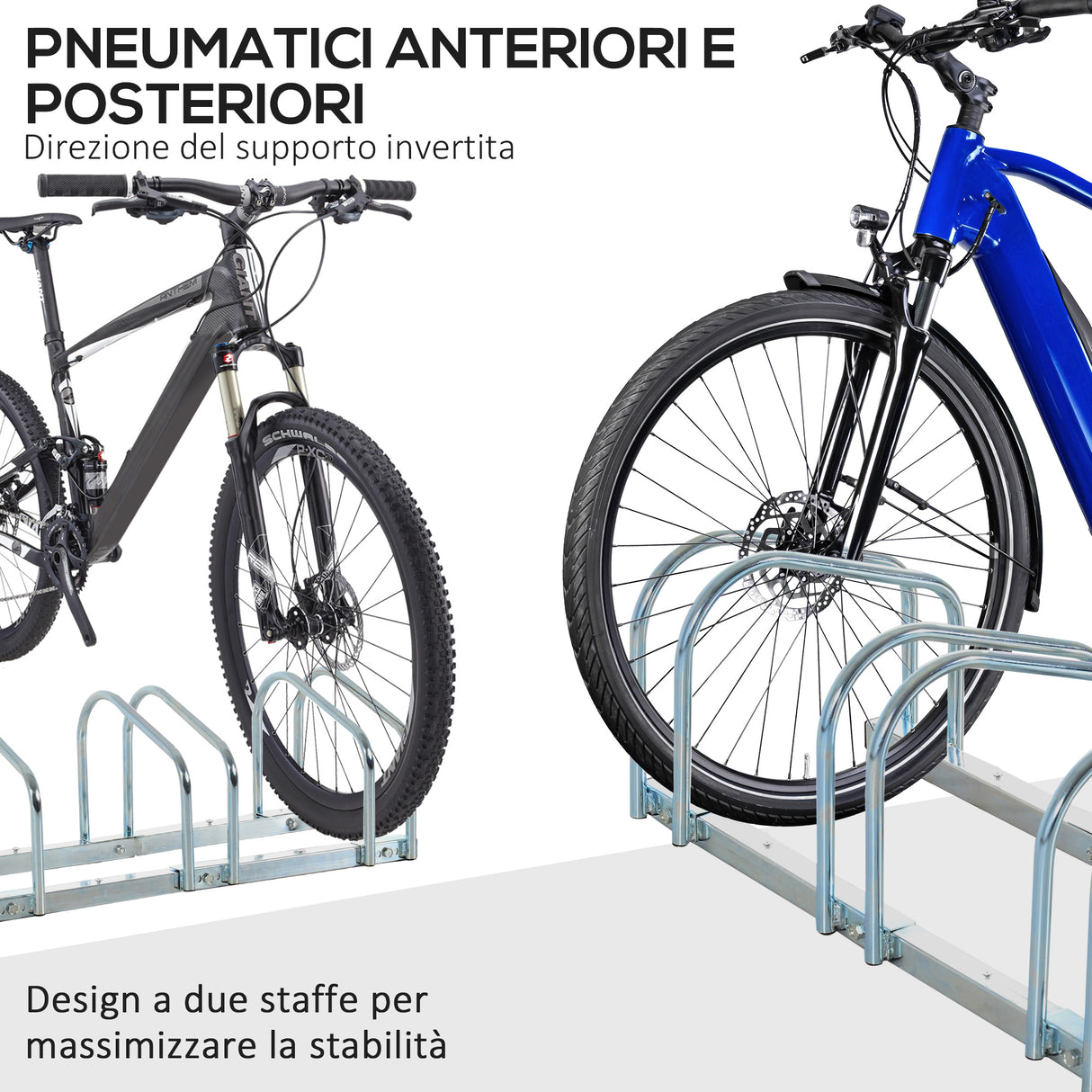 easycomfort rastrelliera portabiciclette parcheggio per 6 biciclette in acciaio 179x33x27 cm argento