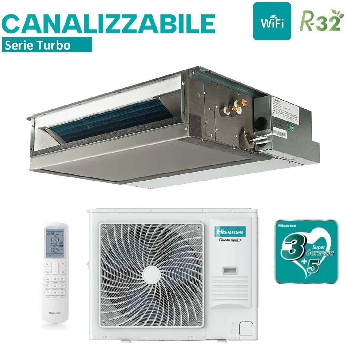 climatizzatore condizionatore hisense inverter canalizzato canalizzabile serie turbo 60000 btu aud175ux4rhh5 _ auw175u6rp4 r 32 wi fi optional con telecomando e comando cablato di serie
