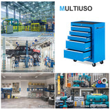 easycomfort easycomfort carrello porta utensili da officina con cassettiera azzurro 61.5 x 33 x 85cm