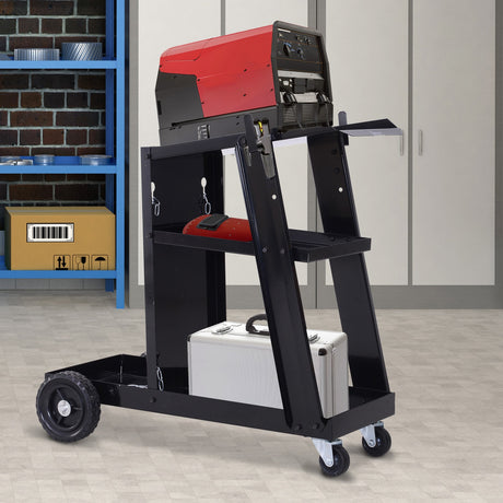 easycomfort carrello porta utensili attrezzi 3 ripiani 4 ruote in gomma max. 50kg da officina acciaio 71 x 70 x 39cm nero