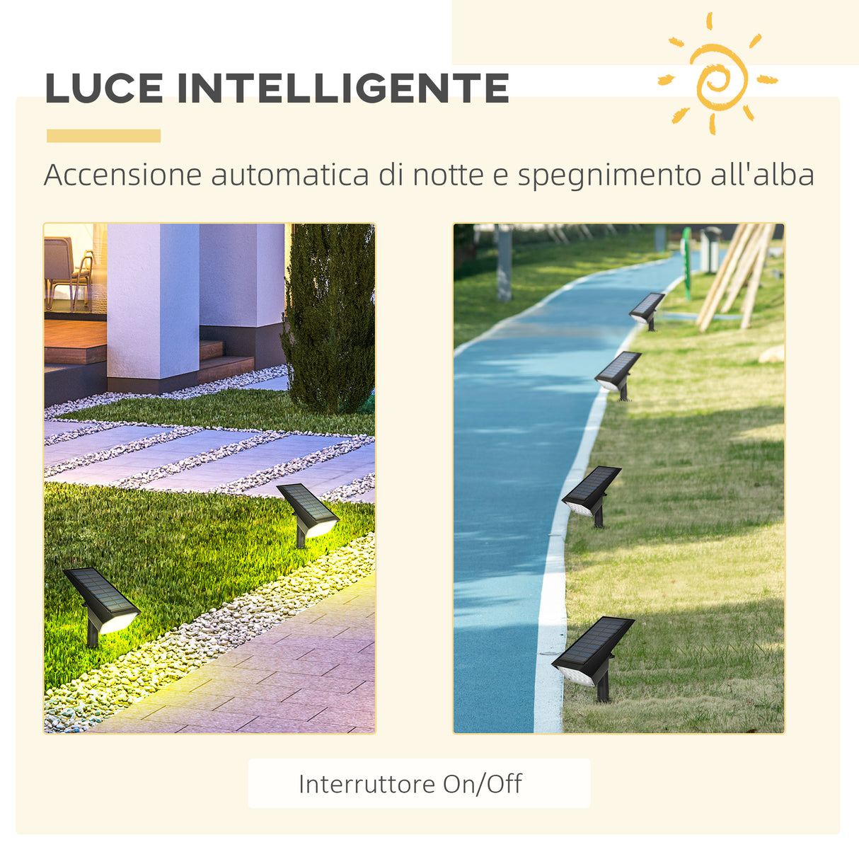 easycomfort set da 4 faretti da giardino e muro con picchetto luce solare 2 luminosita 17x10x48.3cm nero