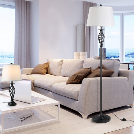 easycomfort easycomfort set 3 pezzi 1 lampada da terra e 2 lampade da tavolo in metallo design vintage lampadine e27 nero e bianco ean 8054144133508