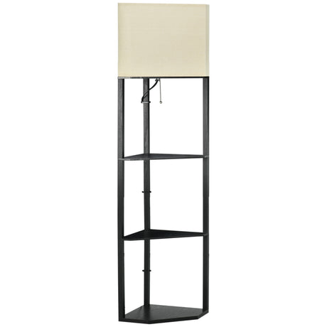 easycomfort easycomfort lampada da terra angolare con ripiani e paralume in tessuto 50x37x159cm nero