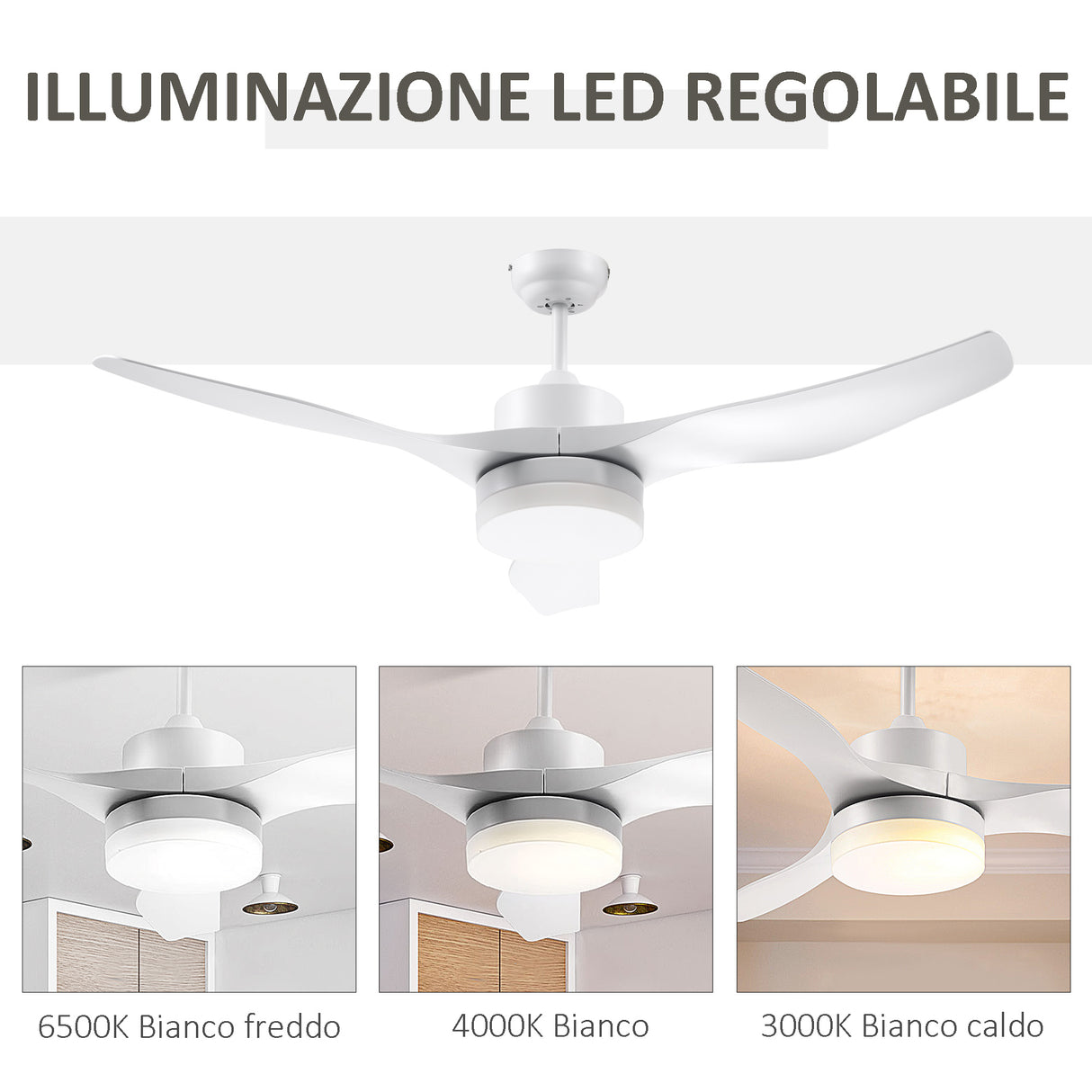 easycomfort ventilatore da soffitto con luce led a 3 modalita con telecomando 6 velocita 132x40cm