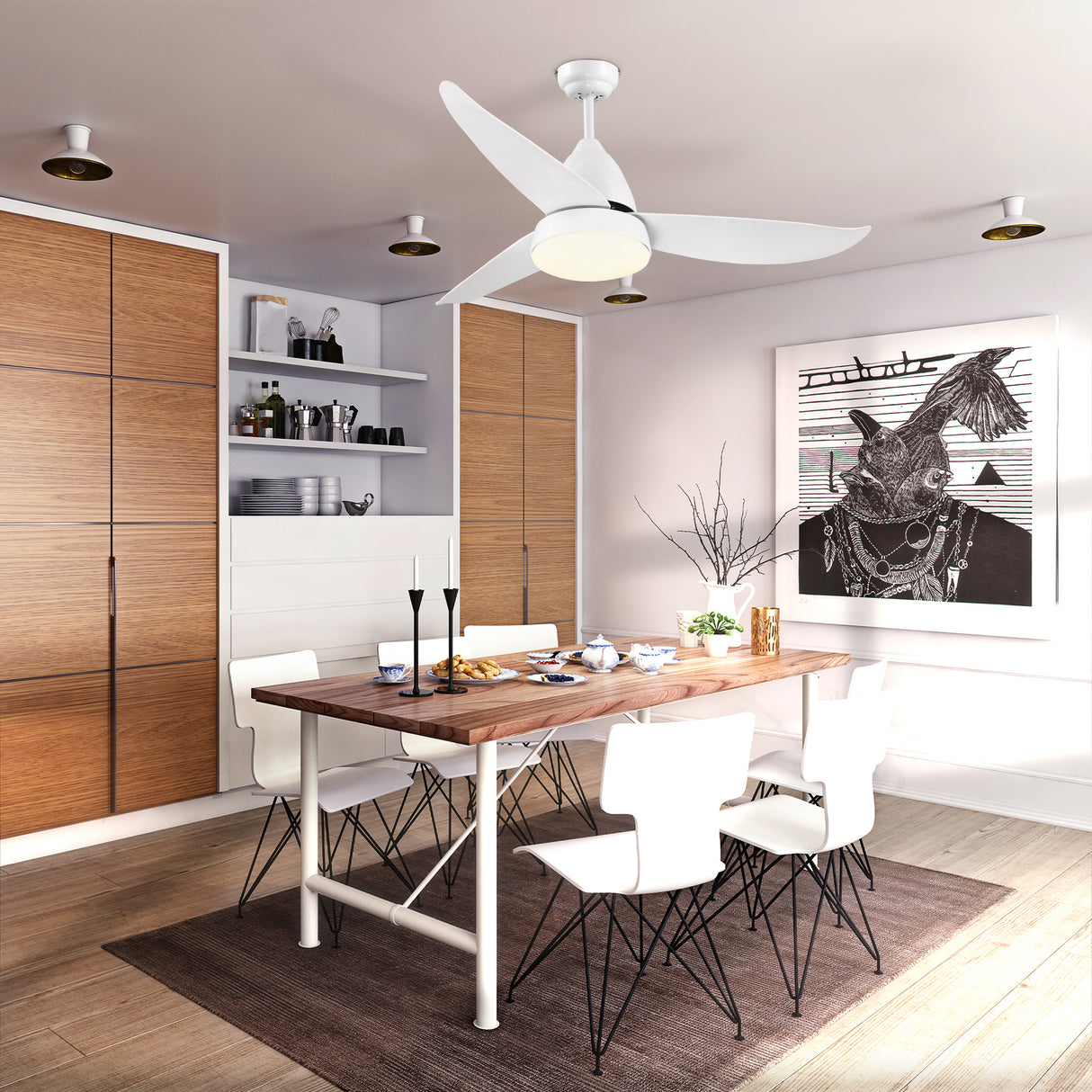 easycomfort ventilatore da soffitto 3 lame con luce led e telecomando incluso 6 velocita per interni 122x45cm bianco