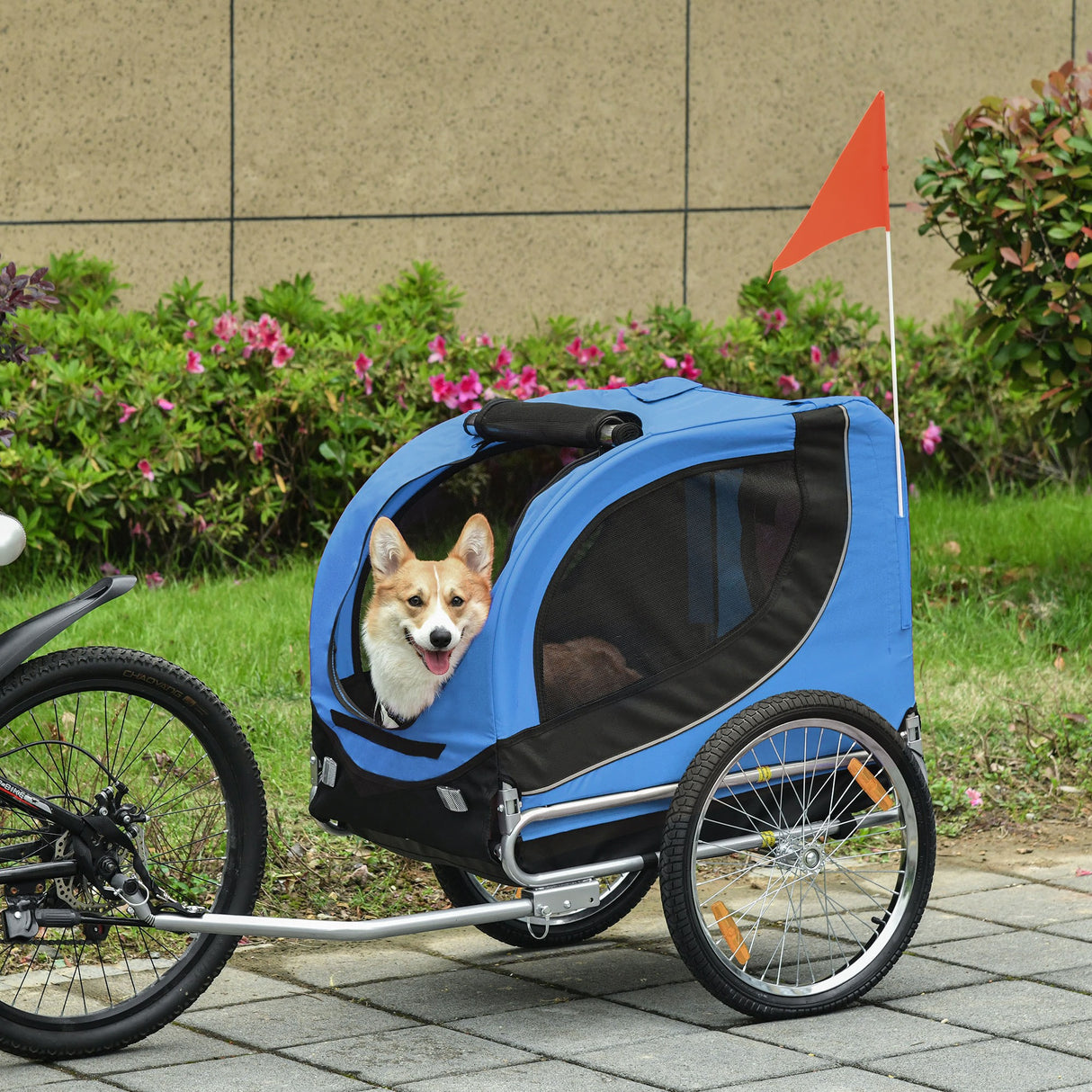 easycomfort easycomfort rimorchio bici per cani azzurro e nero 130x90x110cm