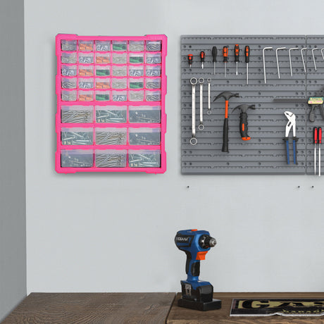 easycomfort easycomfort cassettiera in plastica portaminuterie con 39 cassetti trasparenti montaggio a muro o a terra 38x16x47.5cm rosa