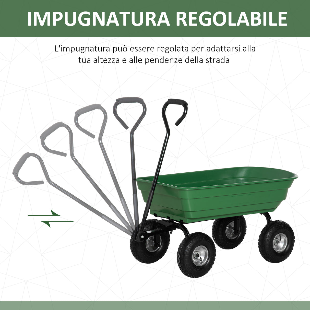 easycomfort easycomfort carrello da giardino con struttura in acciaio e pneumatici 108x52x100cm verde