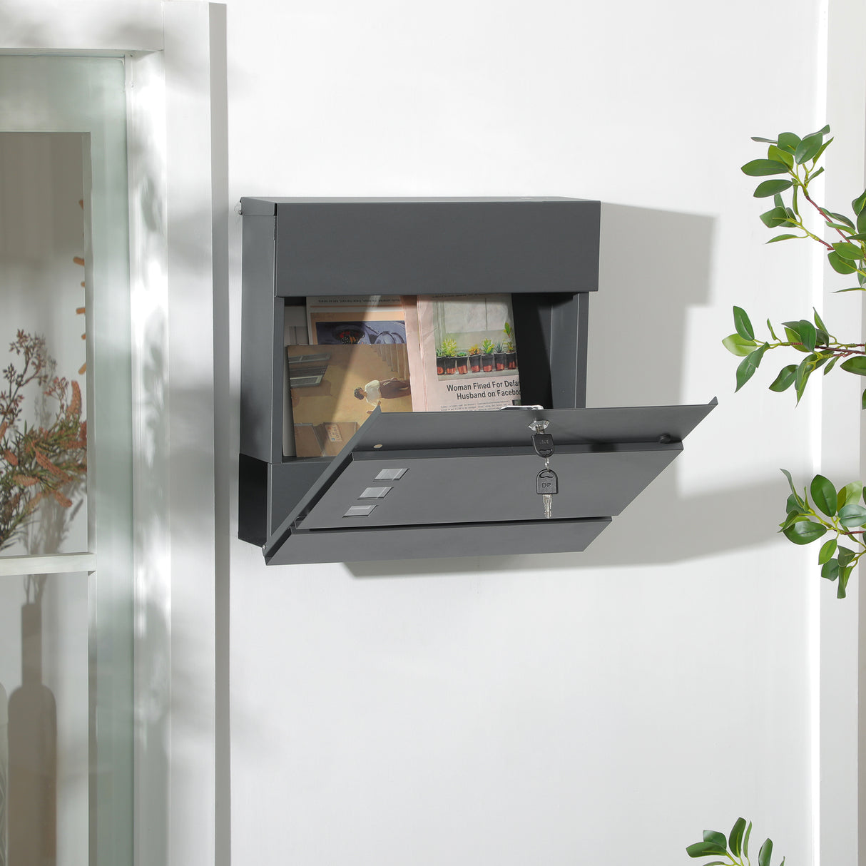 easycomfort cassetta postale in acciaio zincato con 3 fessure e 2 chiavi di sicurezza 37x10.5x37 cm grigio