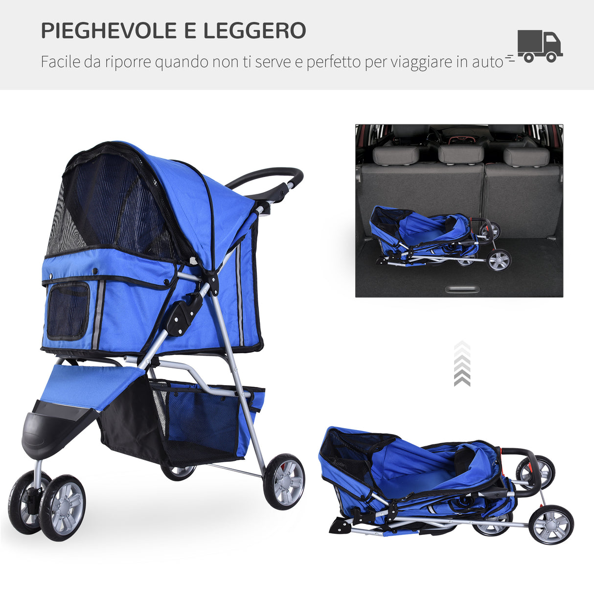 easycomfort easycomfort passeggino per cani carrello per animali domestici blu 75 x 45 x 97cm