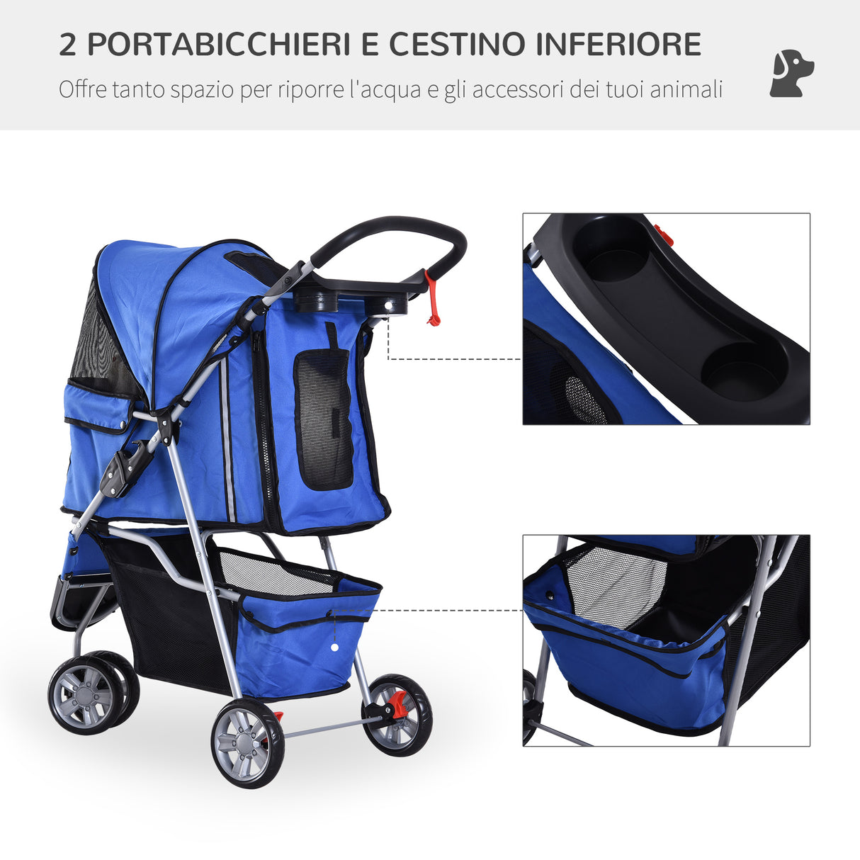 easycomfort easycomfort passeggino per cani carrello per animali domestici blu 75 x 45 x 97cm