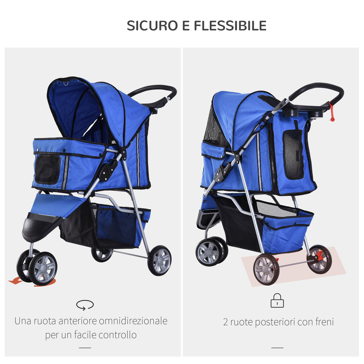 easycomfort easycomfort passeggino per cani carrello per animali domestici blu 75 x 45 x 97cm