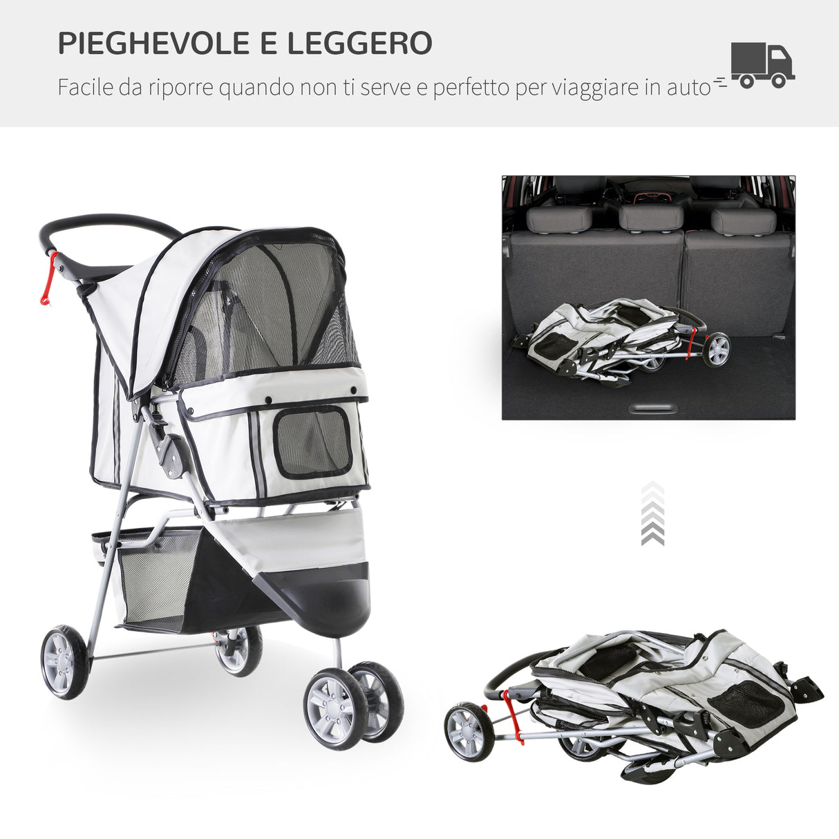 easycomfort easycomfort passeggino per cani carrello per animali domestici grigio 75 x 45 x 97cm