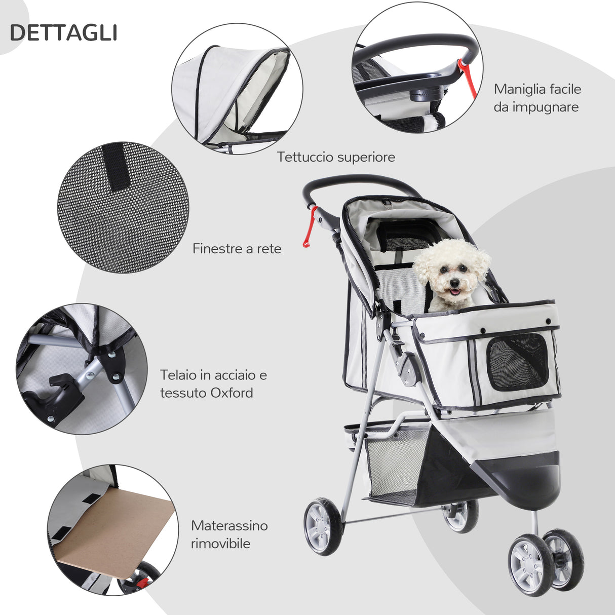 easycomfort easycomfort passeggino per cani carrello per animali domestici grigio 75 x 45 x 97cm