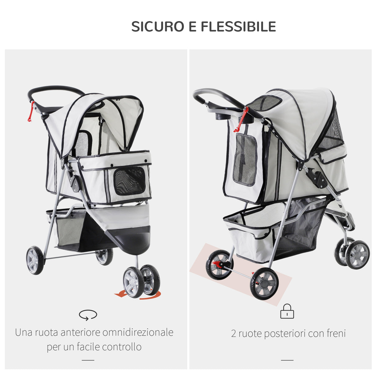 easycomfort easycomfort passeggino per cani carrello per animali domestici grigio 75 x 45 x 97cm