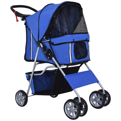 easycomfort easycomfort passeggino per cani pieghevole in tessuto con cestino e portabicchieri 75x45x97 cm blu
