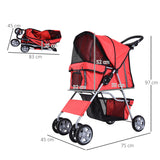 easycomfort easycomfort passeggino per cani pieghevole carrello per animali domestici rosso 75 x 45 x 97cm