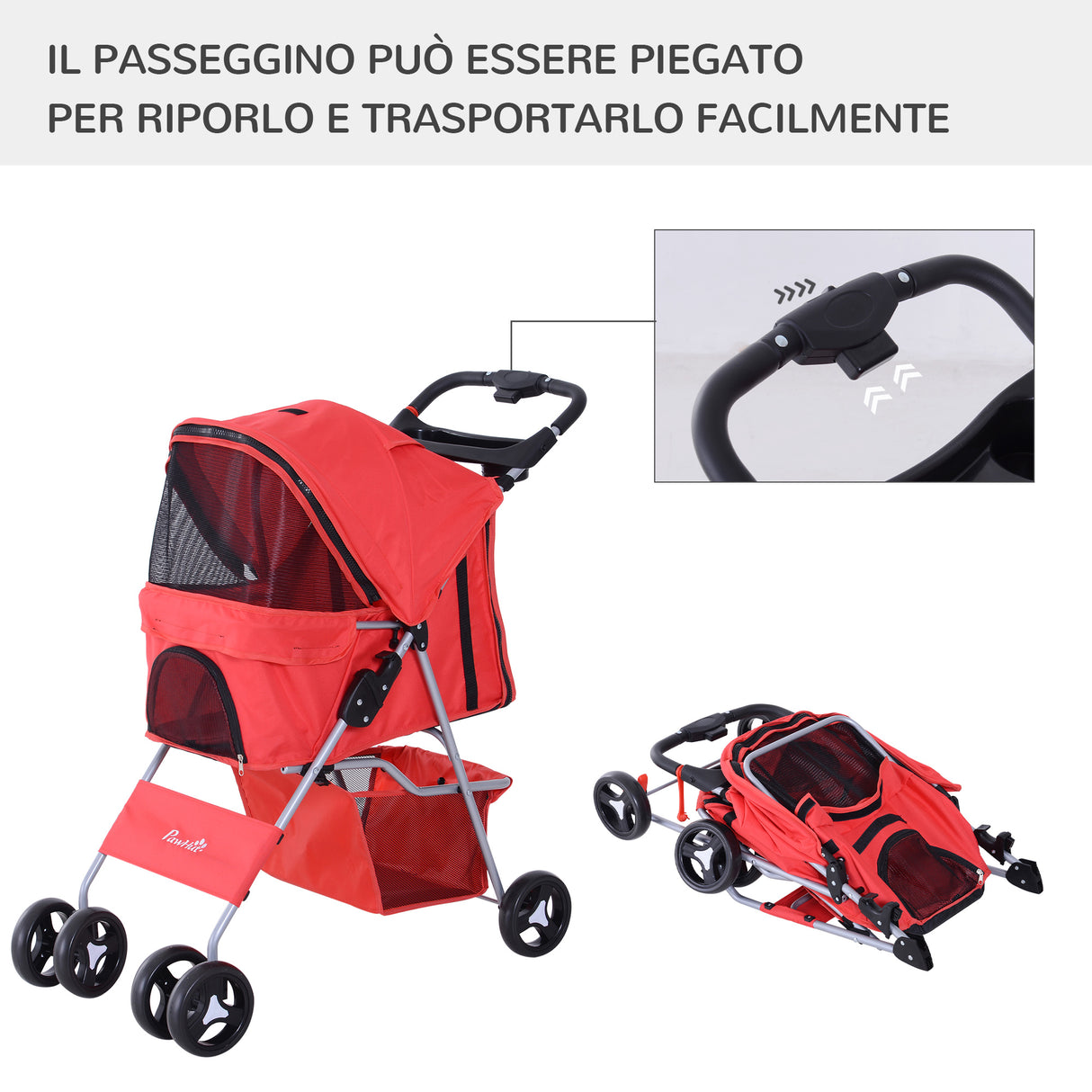easycomfort easycomfort passeggino per animali domestici pieghevole rosso 75 x 46 x 94 cm