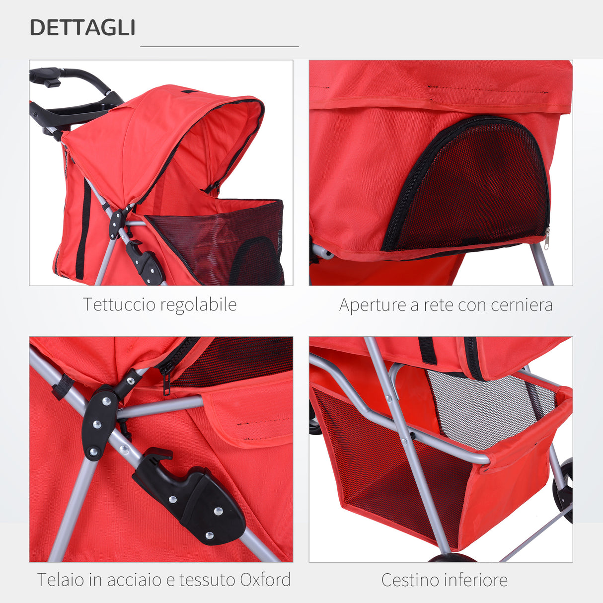 easycomfort easycomfort passeggino per animali domestici pieghevole rosso 75 x 46 x 94 cm