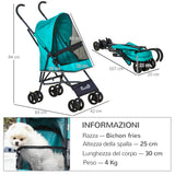 easycomfort passeggino per cani piccoli pieghevole ruote con freno in eva e guinzaglio di sicurezza verde