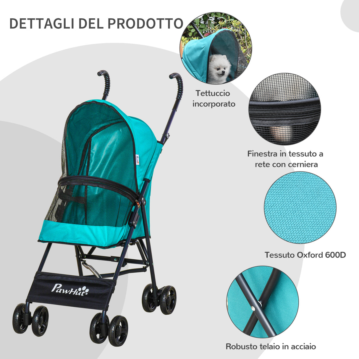 easycomfort passeggino per cani piccoli pieghevole ruote con freno in eva e guinzaglio di sicurezza verde