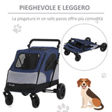 easycomfort passeggino per cani fino a 30kg pieghevole con manubrio regolabile grigio e blu