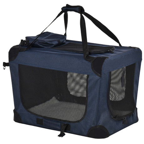easycomfort borsa per cani a 3 ingressi con cuscino e sacche portaoggetti in tessuto oxford blu e metallo 70x51x50 cm