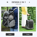 easycomfort trasportino zaino per cani e gatti con tasche laterali maniglia telescopica e ruote 42x25x55cm grigio