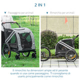 easycomfort rimorchio cani con ingresso a cerniera ruote e bandiera in acciaio e tessuto oxford grigio nero argento