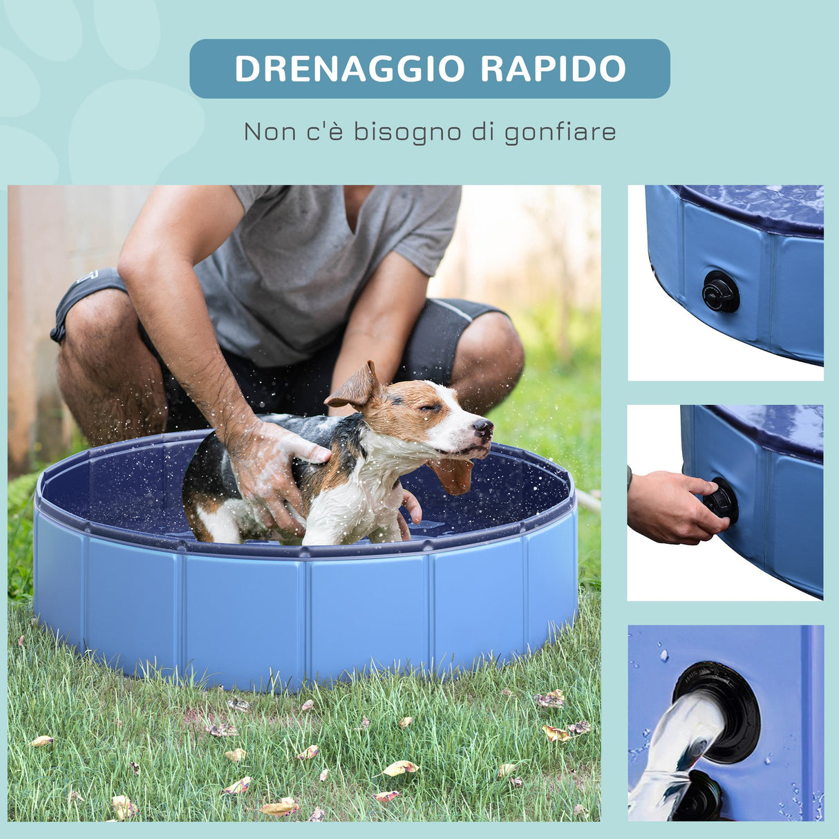easycomfort easycomfort piscina per cani animali domestici portatile pieghevole in pvc blu o80x20cm