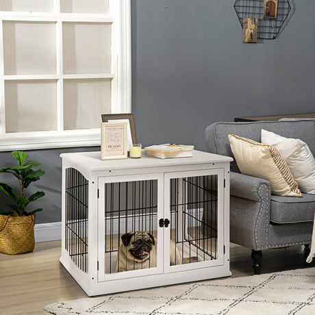 easycomfort casetta per cani fino 30kg da interno in legno e acciaio 58.5x81x 66cm bianco