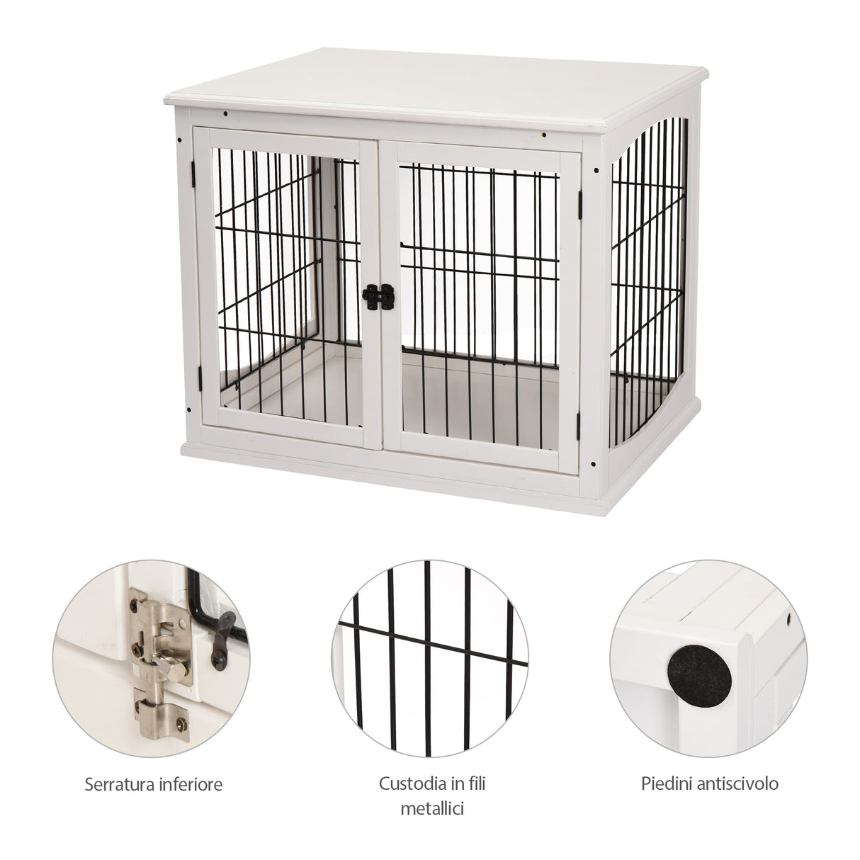 easycomfort casetta per cani fino 30kg da interno in legno e acciaio 58.5x81x 66cm bianco